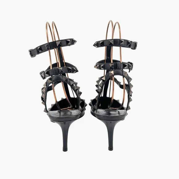 Valentino Rockstud Black Patent Leather Caged Strappy Pumps Heels Size 40 US 10 - Picture 5 of 13